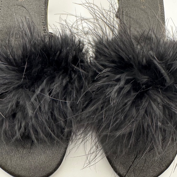 Black Feathered Satin Mules Sandals Size 6, Mantles Lingerie Dress Slippers - Picture 4 of 14
